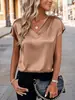 Camiseta de Satén para Mujer Primavera y Verano Amazon Nuevo Color Sólido Europeo y Americano Negocios Cuello en V Casual Suéter Superior para Mujer