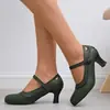 Tallas Grandes Exportación Transfronteriza Tacones Altos para Mujer 2025 Retro Punta Redonda Hebilla Zapatos Planos para Mujer Tacón Grueso Mary Jane Zapatos de Mujer