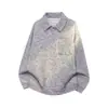 Sudadera casual holgada estilo americano tie-dye de otoño para hombre con cuello camisero, chaqueta top tipo polo de moda vintage