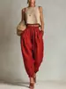 Calça Harem de Algodão e Linho Estilo Europeu e Americano Transfronteiriça 2026 para Mulheres, Cintura Elástica, Caimento Solto, Emagrecedor, Calça Lanterna com Punho, Calça Longa Casual