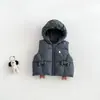 Conjunto de 3 Peças Dianxi para Bebês Meninos - Roupa Térmica Listrada de Inverno, Colete Cartoon Acolchoado, Calça Jogger Casual com Veludo