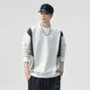 Moletom masculino bicolor primavera/outono 2026 forrado de fleece gola redonda corte solto versátil para o inverno marca da moda base shirt top atacado