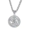 Collar con colgante de dólar de hip-hop transfronterizo totalmente incrustado con diamantes, una marca europea y estadounidense de moda con un diseño único de símbolo de dólar giratorio, y una cadena para la clavícula incrustada con diamantes, disponible para venta al por mayor