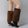 Conjunto de Botas de Pele Sintética Meias Curtas Fofas Outono/Inverno Conjunto de Pernas de Pelúcia Conjunto de Sapatos Versátil Longo de Pele de Raposa