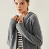Outono e inverno novo suéter de cashmere feminino cashmere com capuz zíper cor sólida all-match casual comutador malha cardigan