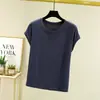 Nueva camiseta de verano para mujer, de modal, cuello redondo, manga corta, fina, holgada, adelgazante, top versátil, camiseta básica de color liso