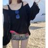 Venta al por Mayor Transfronteriza Blanco Delgada Transparente Estilo Lazy Suelta Camiseta de Manga Larga para Mujer Verano Protección Solar Blusa Top