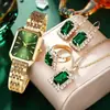 Conjunto Popular de Relojes para Mujer Transfronterizo de Comercio Exterior, Conjunto de Cinco Piezas con Reloj para Mujer Incrustado de Diamantes, Reloj de Cuarzo Cuadrado de Moda para Dama