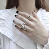 Anillo Geométrico de Dos Colores Abierto Estilo Europeo y Americano Anillo Ancho Frío Asimétrico Cóncavo y Convexo para Mujer