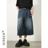 Nuevos Shorts de Mezclilla Rectos de Tres Cuartos Lavados Vintage Desgastados de Ajuste Holgado para Hombre, Verano 2026, Ajuste Holgado, Azul Oscuro de Moda