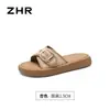 Chinelos ZHR marrons de sola macia para mulheres 2026 verão novos sandálias casuais trançadas de uma tira para uso externo sandálias de praia