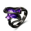 Anel de cavalo com olho de pedra roxa banhado a ouro preto feminino Pulseira de diamante roxo banhada a ouro preto Fornecimento de fábrica de comércio exterior Anel de diamante olho de cavalo
