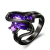 Kawei Más Vendido Anillo de Gema Morada Europea y Americana Marquise Chapado en Oro Negro Diamante Morado Electrochapado Anillo de Joyería de Mano Suministro de Fábrica Venta Directa