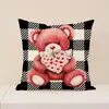 Almohada de Corazón con Estampado a Cuadros de Venta Caliente para Decoración de Atmósfera del Día de San Valentín, Funda de Almohada Cómoda de Poliéster