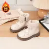Botas de Moda Elegantes e Doces com Laço de Pelo para Meninas 2026 Inverno Novo Botas Martin de Princesinha com Pelúcia Adicional