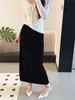 Saia midi de veludo, preta, estilo retrô, elástica, com fenda nas costas, saia feminina, elástica, tecido fluido, cós elástico, nova