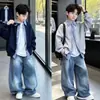 Conjunto de Ropa de Otoño para Niños 2026 Nuevo Patchwork a Cuadros para Niños Chaqueta de Dos Piezas Falsas Ropa Casual de Otoño a la Moda para Niños