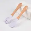 Juego de Tenedor y Cuchara de Grado Alimenticio Transfronterizo para Alimentación Complementaria, Tenedor y Cuchara Resistentes a Caídas con Mango de Madera de Silicona para Bebés Aprendiendo a Comer
