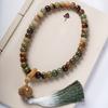 Especificaciones de joyería de mano con raíz de Bodhi de jade blanco desgastado de Dunhuang Green Lotus, 10 x 13 cuentas de rosario para hombres y mujeres