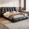 Couro de Urso Negro Italiano Quarto Principal Casal Moderno Cama de Casamento Simples de Alto Padrão Cama de Casal Dupla com Armazenamento Elegante Luxo Leve Bolsa Macia