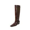Botas Altas de Cuero con Patrón de Piedra Debajo de la Rodilla, Nuevo Estilo Botas de Montar para Mujer de Piel Genuina con Punta Cuadrada y Tacón Oculto, Estilo Europeo y Americano de Moda