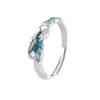 Anillo de Pareja Tichia Original Ballena al Mar Plata de Ley S925 Lujo Accesible Esmalte de Gama Alta Anillo Abierto para Hombres y Mujeres