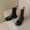 Lujo ligero artículo popular Chengdu caza de gangas de zapatos~ Estilo británico 2026 Piel de vaca de primera capa suela gruesa 3cm pantalones cigarette botas botines Chelsea para mujer