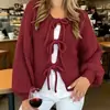 2026 Europeu e Americano Transfronteiriço Outono e Inverno Novo Cor Sólida Gola Redonda Casual Cadarço Jaqueta Cardigan Tricotada Suéter Simples para o Dia a Dia