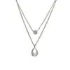 Design de Moda de Nicho Colar de Camada Meia Dupla Cravejado com Diamantes em Forma de Gota d'Água, Luxo Leve Personalizado, Corrente de Clavícula Versátil de Alta Qualidade Super Brilhante para Mulheres