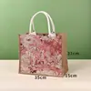 Bolsa tote de linho de grande capacidade para mulheres, com bordado jacquard e estampas de desenhos animados, uma bolsa de compras simples e artística, adequada para o dia a dia.