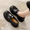 Zapatos de cuero estilo británico de suela gruesa ultraligeros para mujer, nuevos mocasines slip-on con altura oculta, Zapatos de una sola capa populares populares Negros