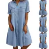 2025 Amazon Europa e Estados Unidos venda rápida Europa e Estados Unidos tamanhos grandes moda feminina Vestido jeans comércio exterior cor sólida vestido tamanho grande