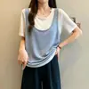 Roupas Femininas Plus Size 2026 Verão Novo Estilo Simples Soltinho Emagrecedor Malha de Linho de Bambu Manga Curta para Meninas Cheinhas