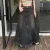 Falda de Mezclilla con Cintura Elástica para Mujer, Falda Larga de Verano, Diseño de Longitud Media, Estilo Nicho, Cintura Alta, Adelgazante, Ceñida a la Cadera, Falda de Paraguas Línea A