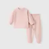 Conjunto quente para bebê para primavera, outono e inverno, segunda pele infantil com forro de fleece, parte de cima e de baixo separadas, unissex, mistura de lã e seda, top e calça de outono