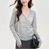 Cárdigan de punto V con cordones laterales, mangas largas, de colores/vibras de deseo puro de principios de otoño, adecuado para usar en capas o solo, para mujer