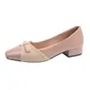 Zapatos de tacón grueso con lazo suave para mujer, estilo socialité, con retazos, para ir al trabajo, 2026, nuevos, suela suave, zapatos pequeños de cuero