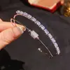 Pulsera Abierta de Doble Capa Rectangular de Circonita Estilo Coreano Pulsera de Lujo Ligero Alto Nivel Pendientes Estilo Frío Pulsera Versátil para el Trabajo para Mujeres