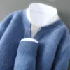 Engrosado Nuevo Otoño e Invierno Engrosado Simple Holgado Suéter Básico Suéter Cardigan de Manga Larga para Hombre Cuello Redondo