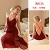 Pijama Francês Sedutor de Renda Fina Feminino Sexy Camisola Feminina Roupa de Casa Longa sem Costas de Seda Gelada 518