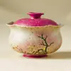 Tazón de Porcelana Azul y Blanca con Tapa Roja del Fabricante, Taza de Té Individual de Cerámica, Tazón de Té 'Sueño Flotante de Flor de Cerezo' con Tapa, Juego de Té Kung Fu de Alta Gama