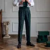 Pantalones Casuales de Cintura Alta para Hombre Primavera y Otoño Negocios Hebilla París Rectos Pantalones Versátiles Moda Tendencia Marca Nuca Pantalones sin Planchar