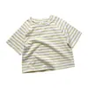 Camiseta a Rayas de Manga Corta para Niños en Colores Macaron, Nuevo Estilo de Verano para Niños y Niñas, Algodón y Lino, Estilo Coreano, Top Casual Versátil