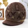 Sombrero de invierno para mujeres de mediana edad y ancianas, cálido con forro de terciopelo, gorro de lana tejido, protección contra el frío para señoras mayores, sombrero de algodón de ala ancha con pelo de conejo