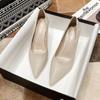 Pies que no se cansan Piel Suave Zapatos de Mujer Primavera 2025 Nuevos Franceses Commuter Trabajo Profesionales Planos Negros Tacones Altos Tacones de Aguja