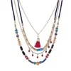 Collar de Cadena de Cuentas de Arroz de Múltiples Capas con Colgante de Borla, Moda Bohemia de Venta Caliente Transfronteriza, Estilo Étnico, Collar para Vacaciones para Mujeres