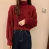 Camisa de Base Tricotada de Veludo de Visão Macio e Sedoso Tipo Prancha Grande para Mulheres no Outono e Inverno Estilo Curto com Top de Suéter Preguiçoso