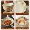 Conjunto de pratos de cerâmica vintage de luxo leve para uso doméstico, incluindo tigelas, pratos, tigelas de arroz, tigelas de sopa, tigelas de macarrão, pratos de jantar e talheres