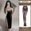 Lingerie Sexy Fantasia de Freira para Role-Playing Cosplay Roupa de Jogo Vestido Vazado