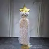 Amazon Europeia e Americana Transparente Tubinho Top Flores Tridimensionais Malha Vestido para Banquete Festa Performance Vestido Tubinho